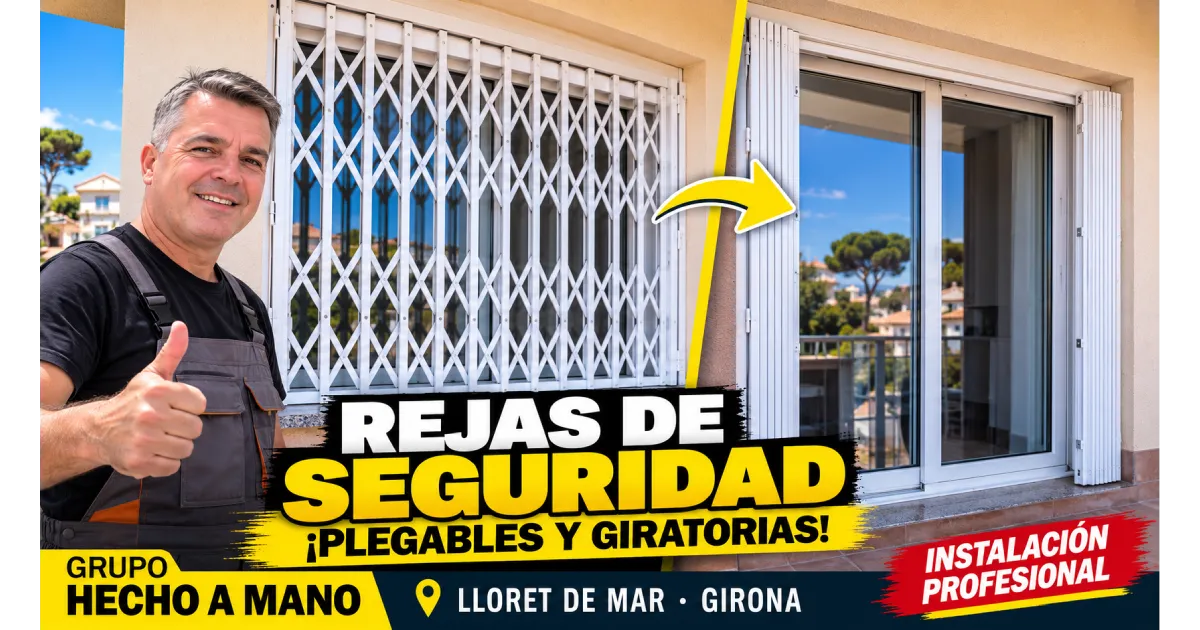 Reja de ballesta blanca extendida y plegada junto a una ventana en Lloret de Mar