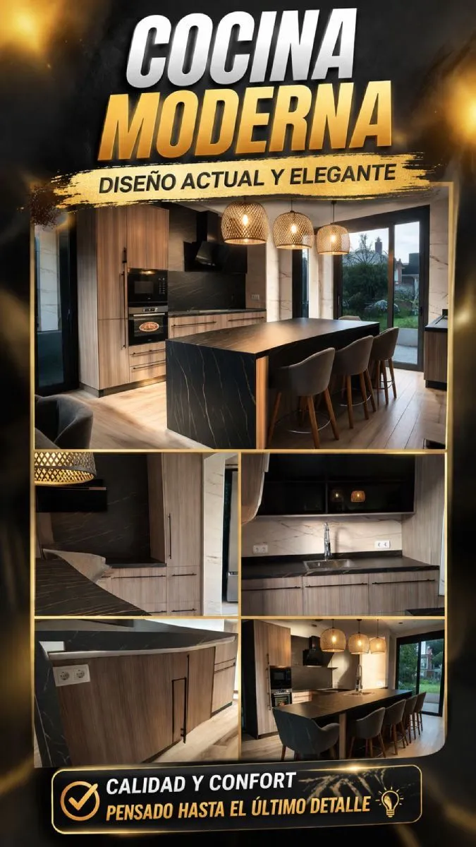 Reforma cocina encimera porcelánica negra