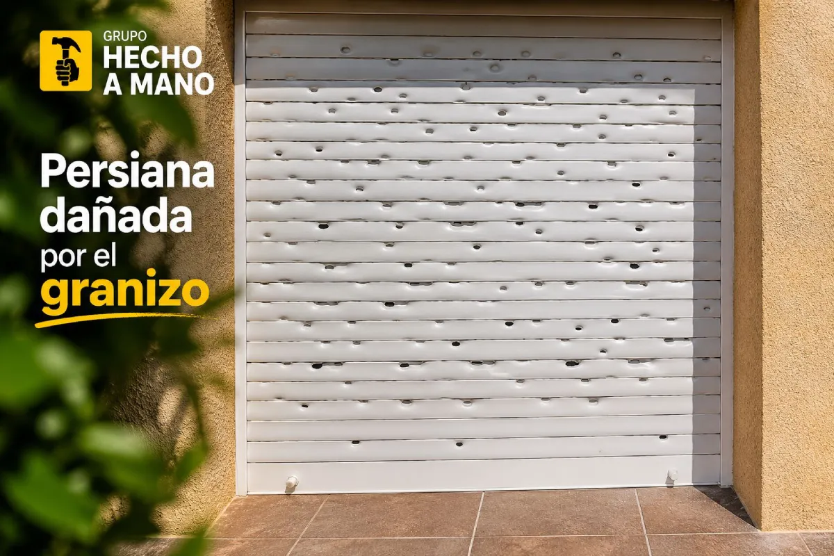Persiana de PVC dañada por el granizo en una vivienda de Lloret de Mar