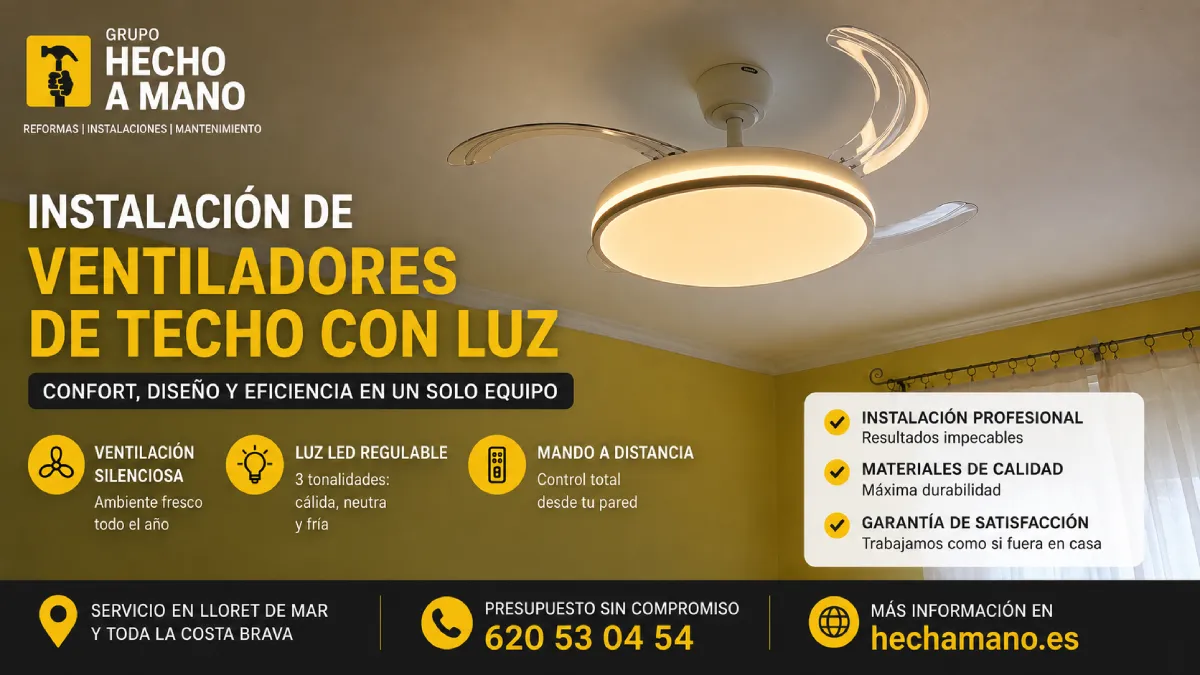 Diferentes tonalidades de luz de un ventilador de techo instalado en Lloret de Mar